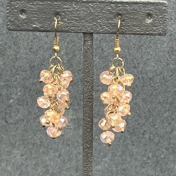 Dangle Pierced Earrings Pink Iridescent Faceted Beads Silver Soft Girl Barbie - Picture 1 of 5